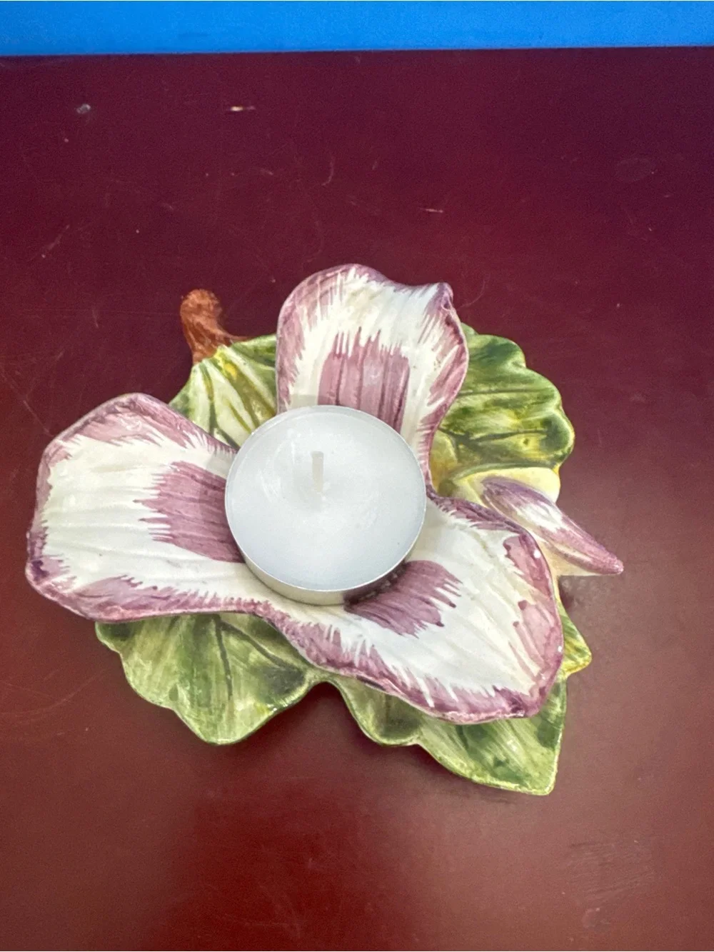Vintage CM-Japan Floral Ceramic Tealight Holder - Pink & Green - Picture 2 of 2